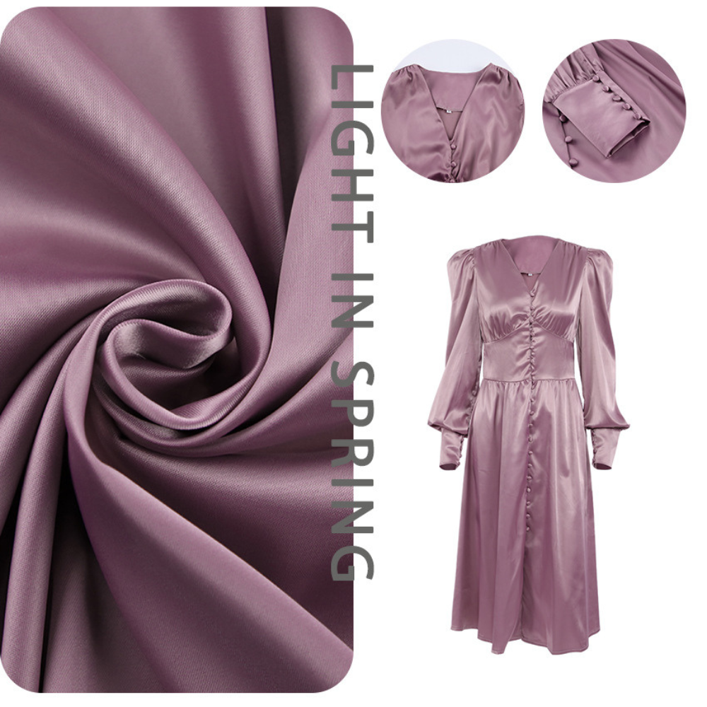 WanBao Design Dresses Women V Neck Lantern Sleeve Button Up Long Satin Slim A Line Dress