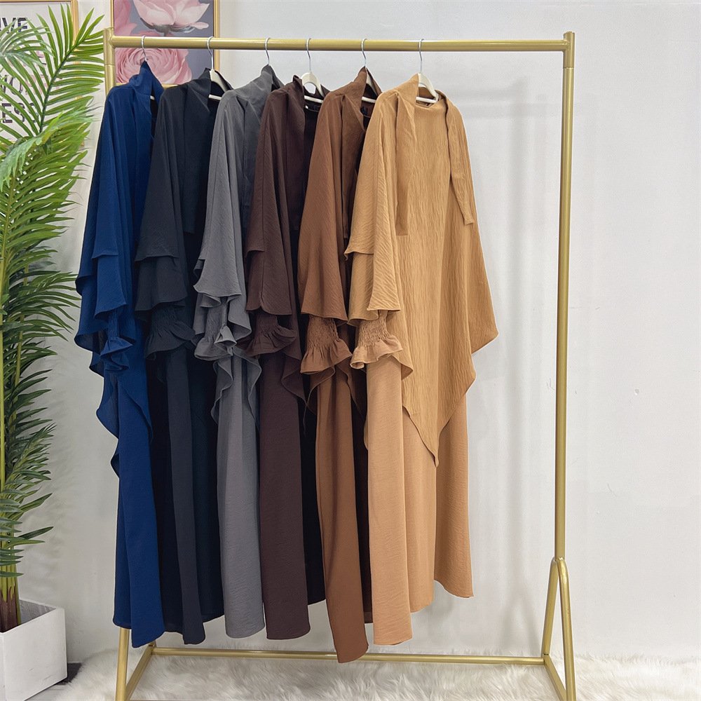 Soild Color Islamic Maxi Casual Dress for Women Abaya Kimono Dubai Turkey Kaftan Muslim Abayas Dresses with Kerchief