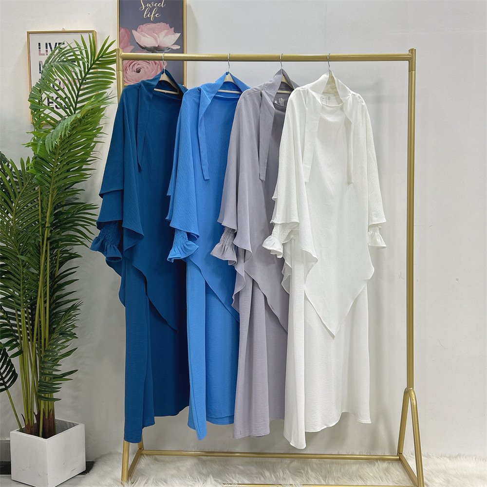 Soild Color Islamic Maxi Casual Dress for Women Abaya Kimono Dubai Turkey Kaftan Muslim Abayas Dresses with Kerchief