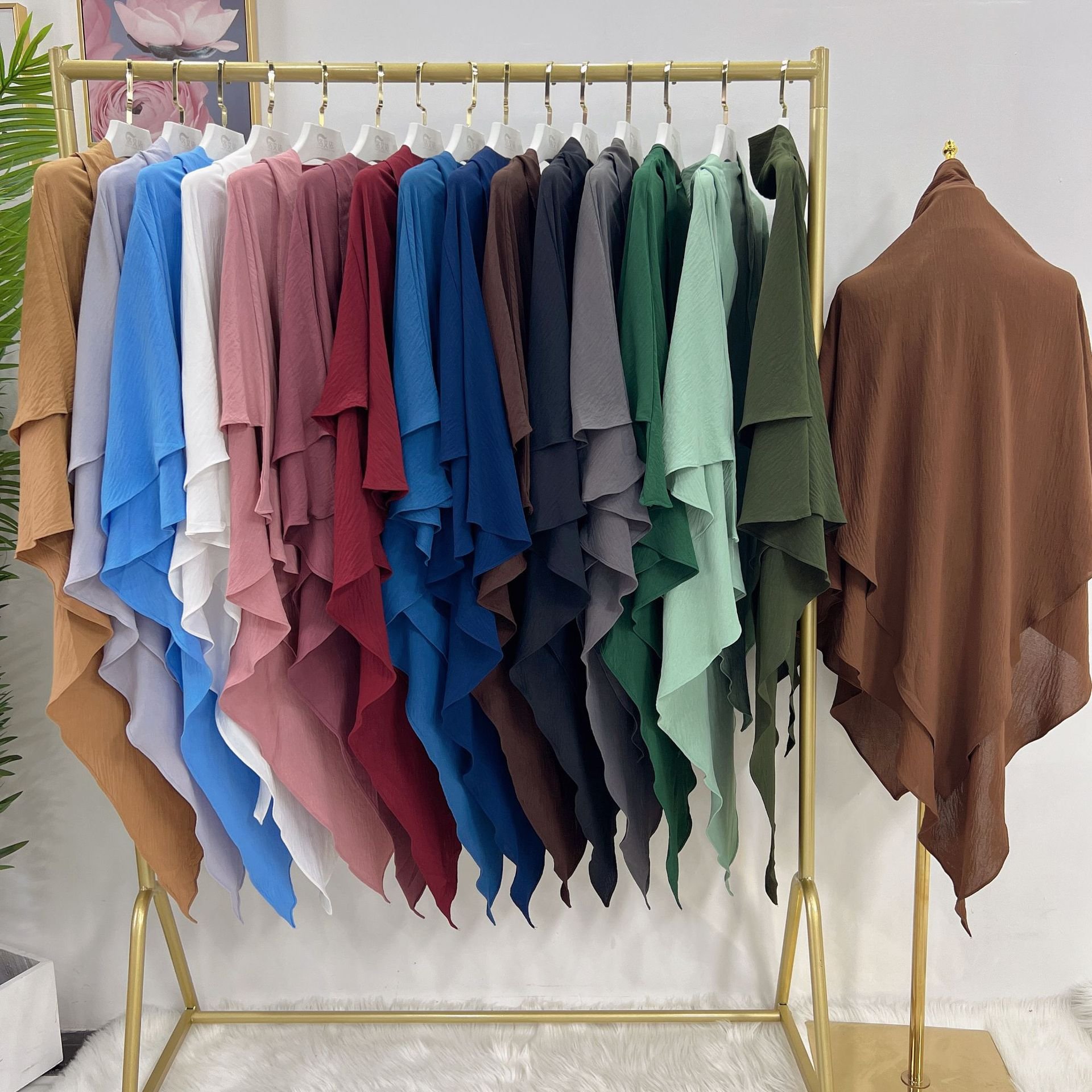 Soild Color Islamic Maxi Casual Dress for Women Abaya Kimono Dubai Turkey Kaftan Muslim Abayas Dresses with Kerchief