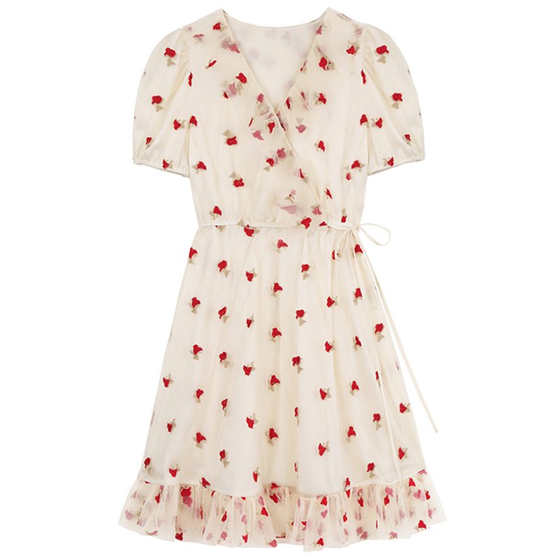 Casual dresses women lady elegant fashion long sleeve V-neck breathable floral long vintage dress