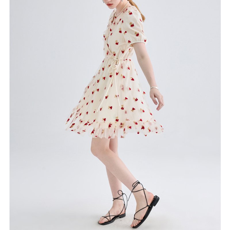 Casual dresses women lady elegant fashion long sleeve V-neck breathable floral long vintage dress
