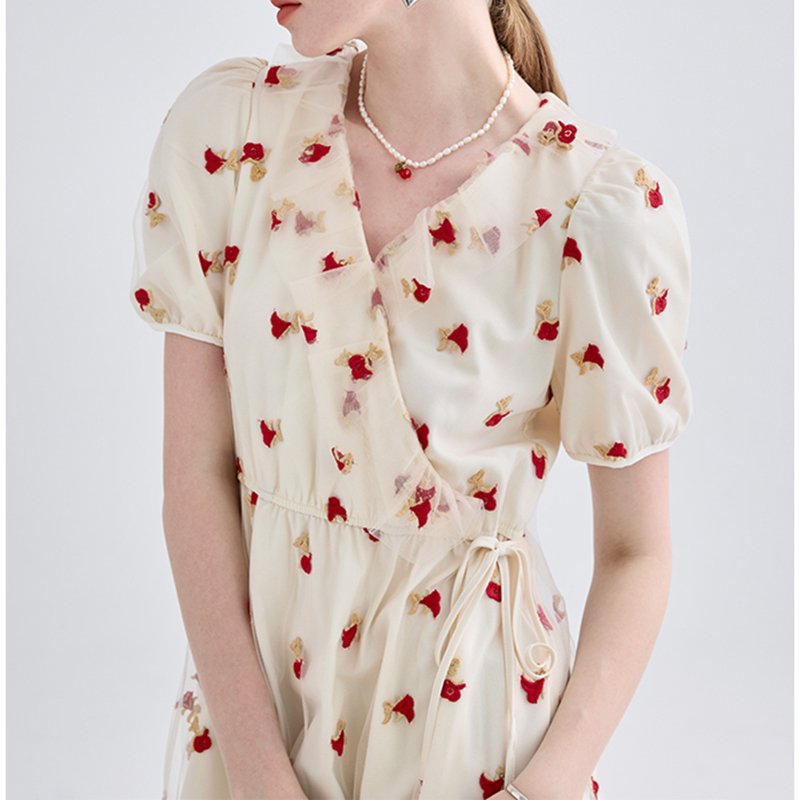 Casual dresses women lady elegant fashion long sleeve V-neck breathable floral long vintage dress