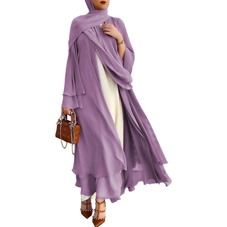 Southeast Asian Muslim Elegant Cardigan Abaya Pour Femmes Middle East Casual dresses Chiffon Abaya Dubai Black For Women