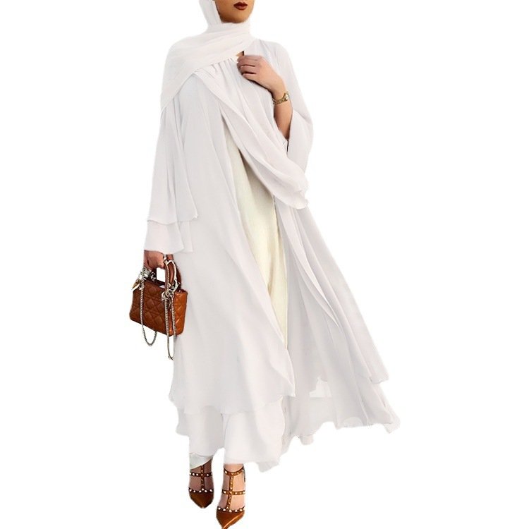 Southeast Asian Muslim Elegant Cardigan Abaya Pour Femmes Middle East Casual dresses Chiffon Abaya Dubai Black For Women