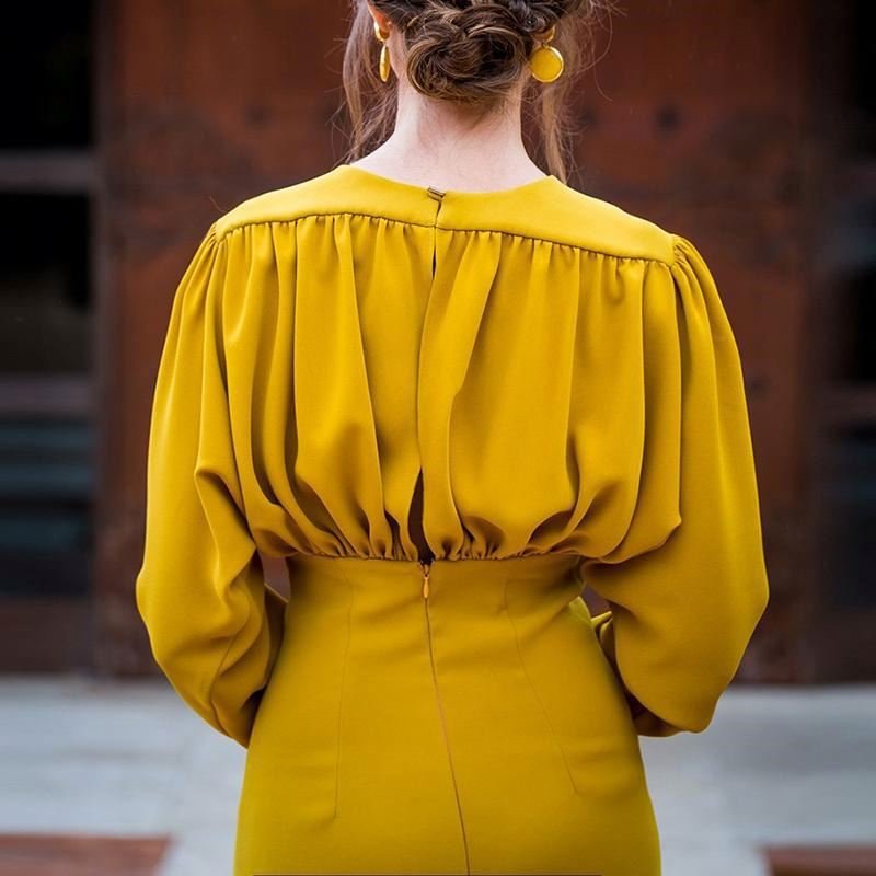 Hot sale Knee Length Dress Long Sleeve Wrap Casual Dress Long Sleeve Elegant Office Ladies Casual Dresses