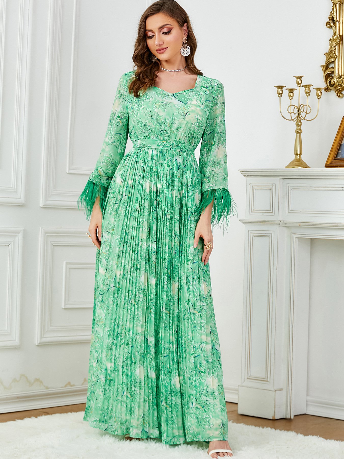 Arabia Abaya Dubai Printed Long Sleeve Abaya Robe Women Casual Dress Loose Kaftan Evening Dress for Muslim Women