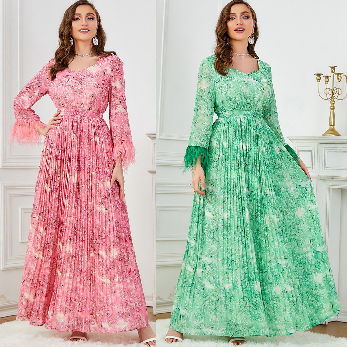 Arabia Abaya Dubai Printed Long Sleeve Abaya Robe Women Casual Dress Loose Kaftan Evening Dress for Muslim Women