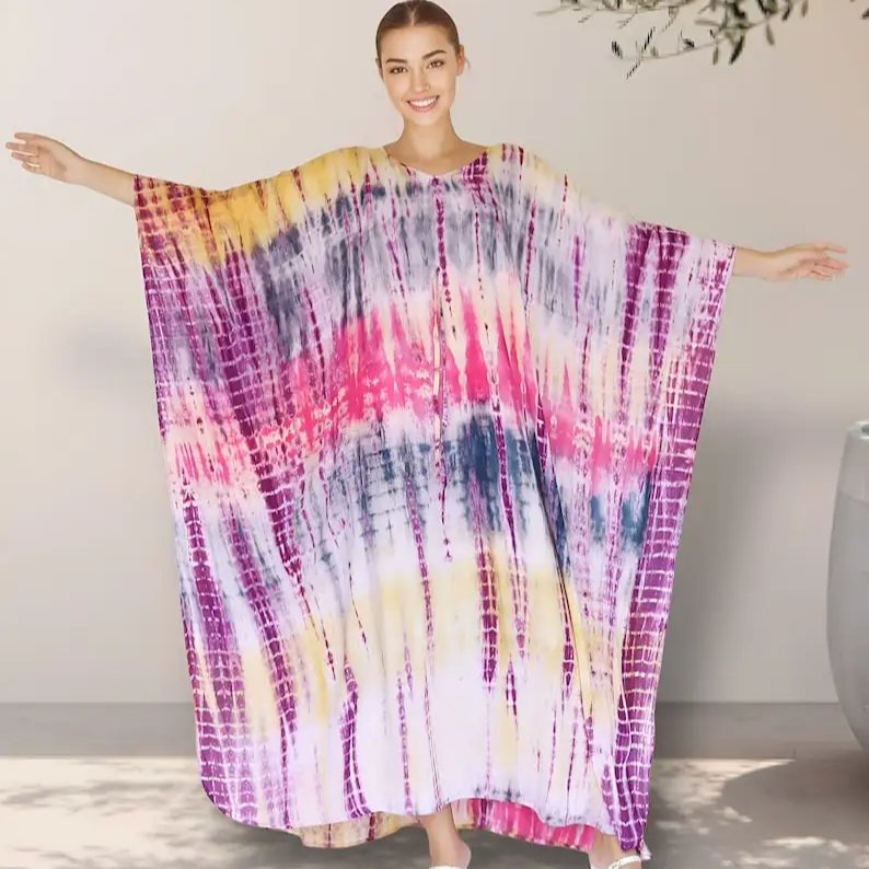 Maxi Holiday Beach Evening Summer Party Printed Tie Dyed Sexy Casual Dresses Summer Stylish Multicolor Long Kaftan Dress
