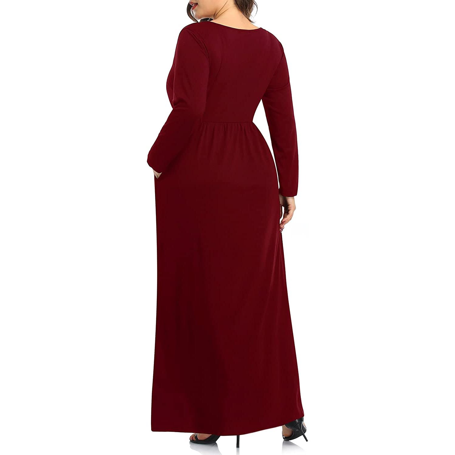 Custom Plus Size 5X Women's Clothing Classic Plain Loose Long Sleeves Autumn Lady Maxi Party Elegant Casual Dresses With Pockets