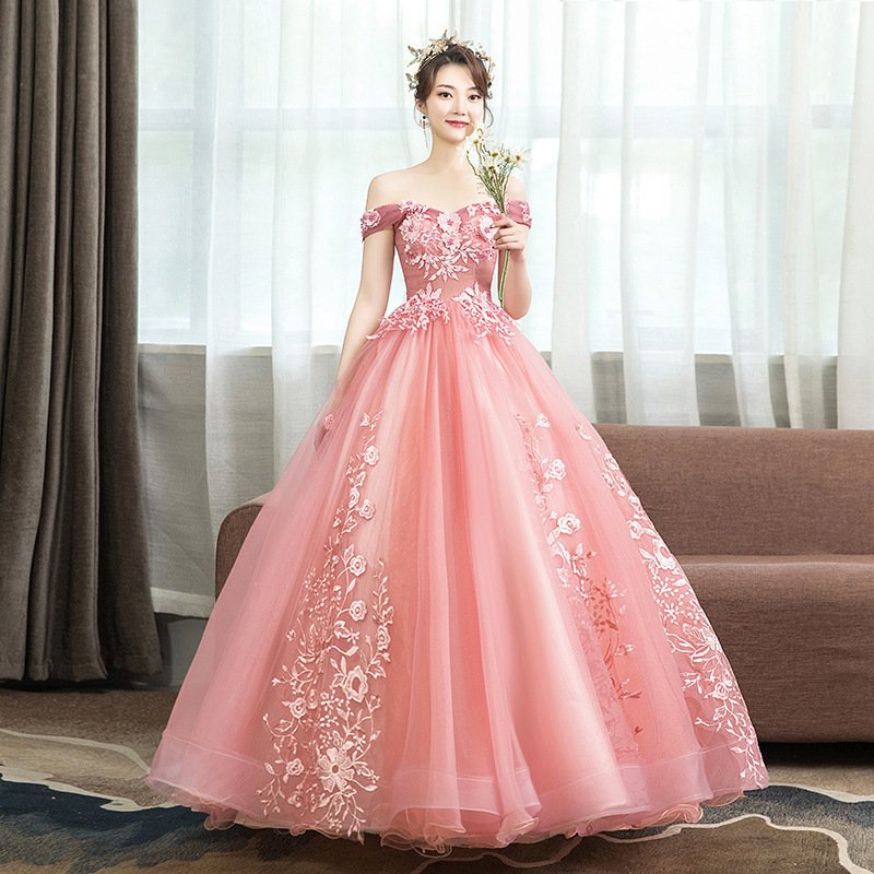 Vestidos Para Fiestas Elegant Pink Lace Embroidery Off Shoulder Party Prom Ball Gown Evening Quinceanera Dresses For Women