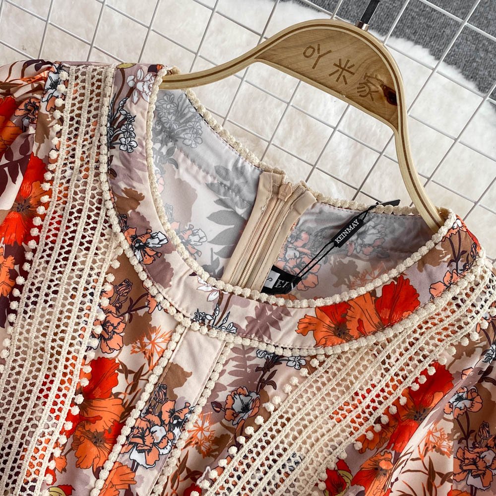Woman Dresses ANSZKTN ANSZKTN ANSZKTN Royal Style Summer Short Sleeve Floral Print Elegant Casual Dresses