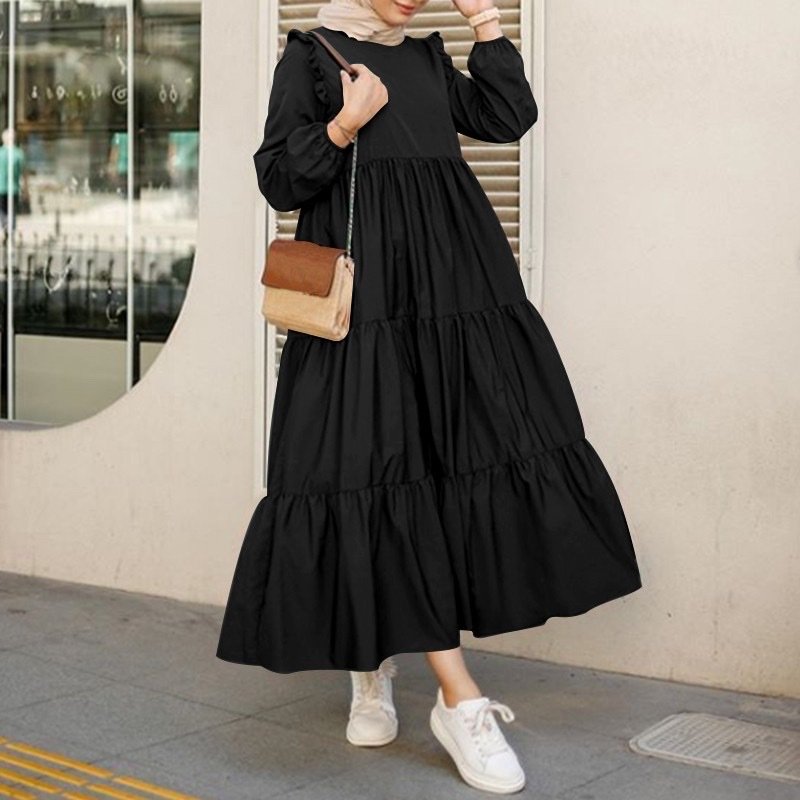 2022 AliExpress spring autumn retro round neck long sleeve women's casual dress long skirt robe