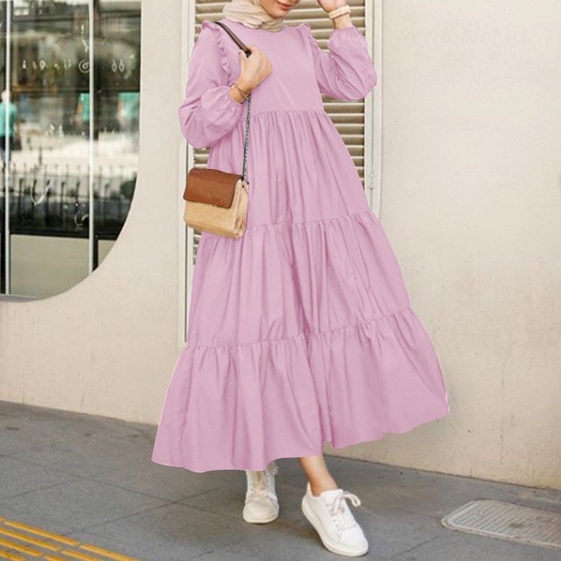 2022 AliExpress spring autumn retro round neck long sleeve women's casual dress long skirt robe