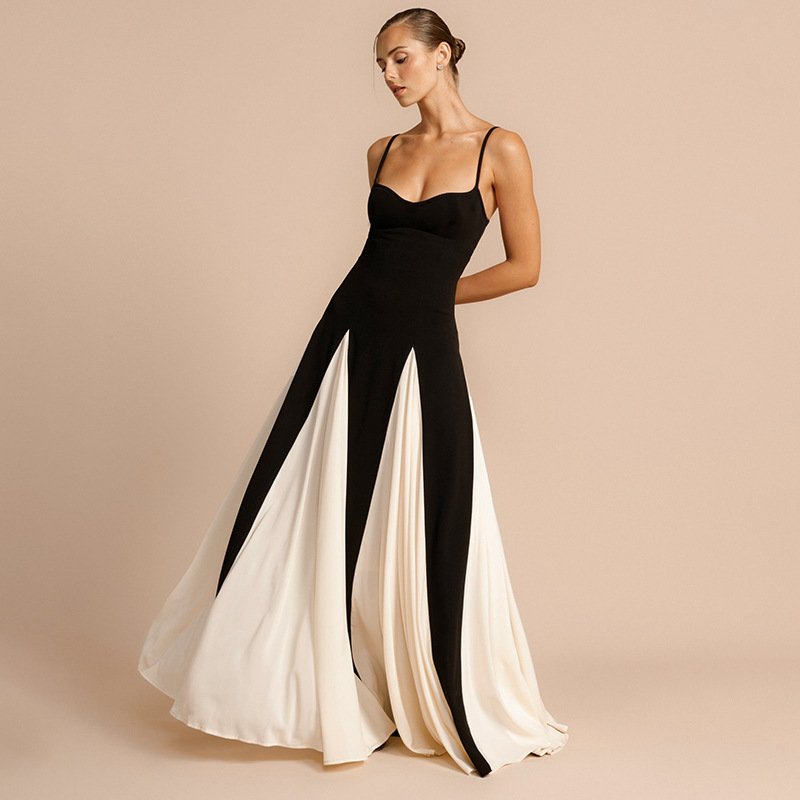 Spaghetti Strap Block Color Elegant Evening Ladies Dress Summer Fall Casual Clothes 2024 Y2k Streetwear Manufacturer