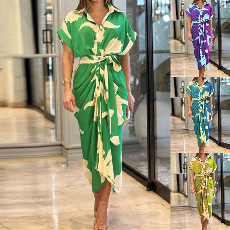 New Design Summer Multi Color Casual Bohemian Floral Short sleeve Long Dress For Women