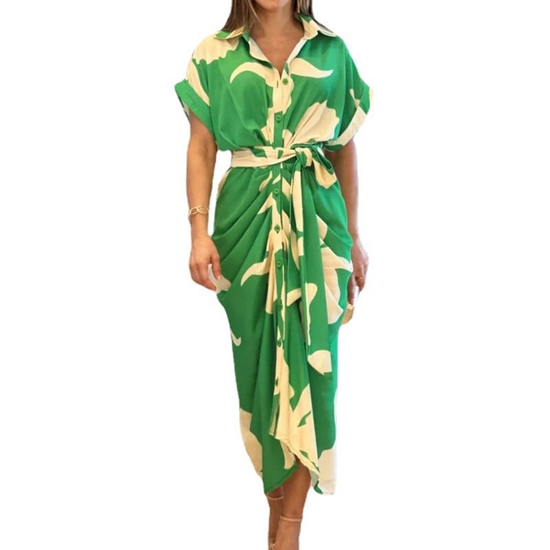 New Design Summer Multi Color Casual Bohemian Floral Short sleeve Long Dress For Women