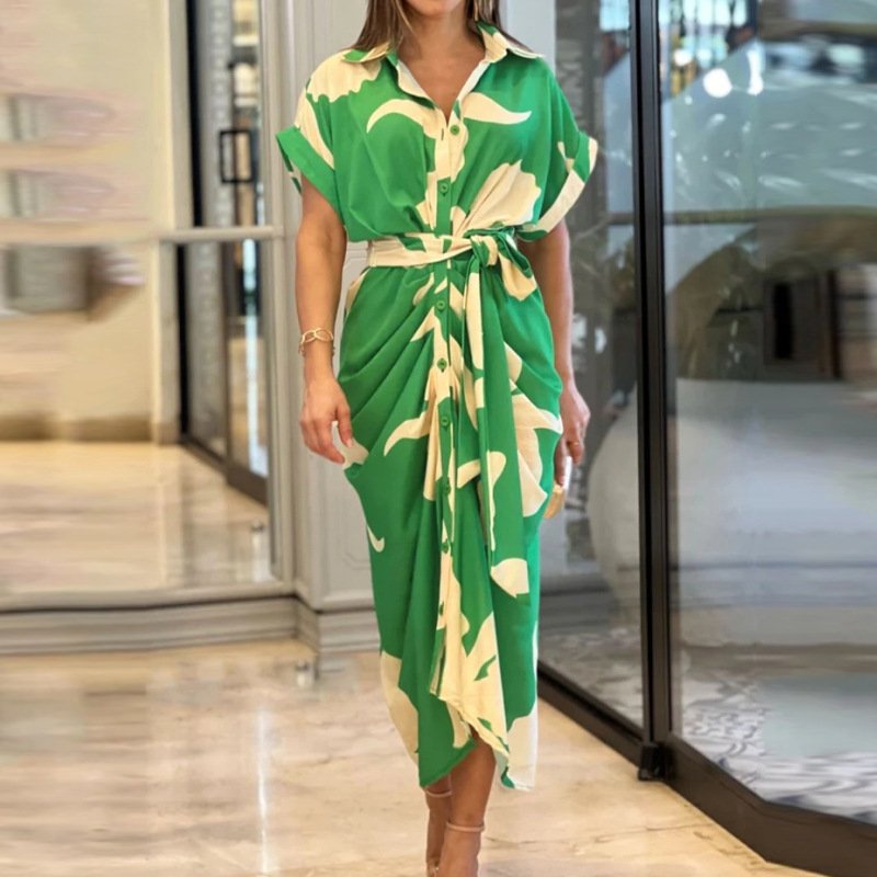 New Design Summer Multi Color Casual Bohemian Floral Short sleeve Long Dress For Women