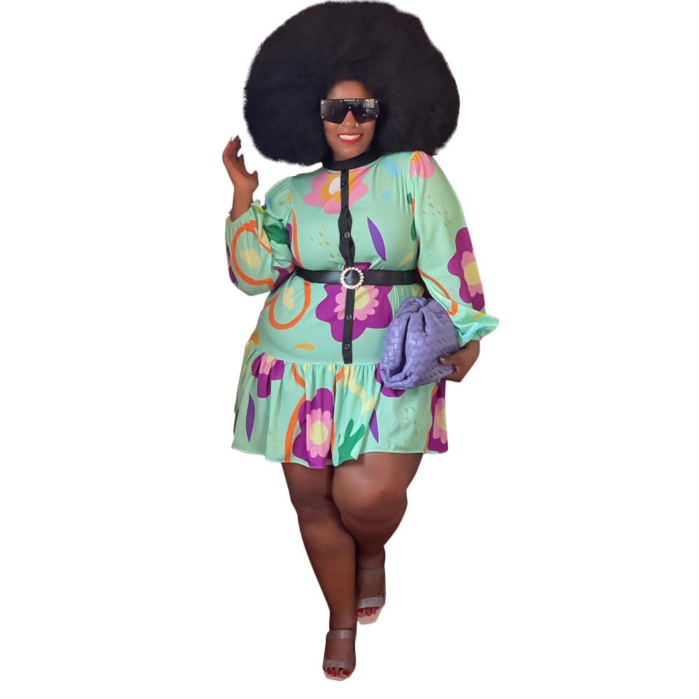 Hot sale elegant floral print plus size women's dresses new design plus size women's casual dresses
