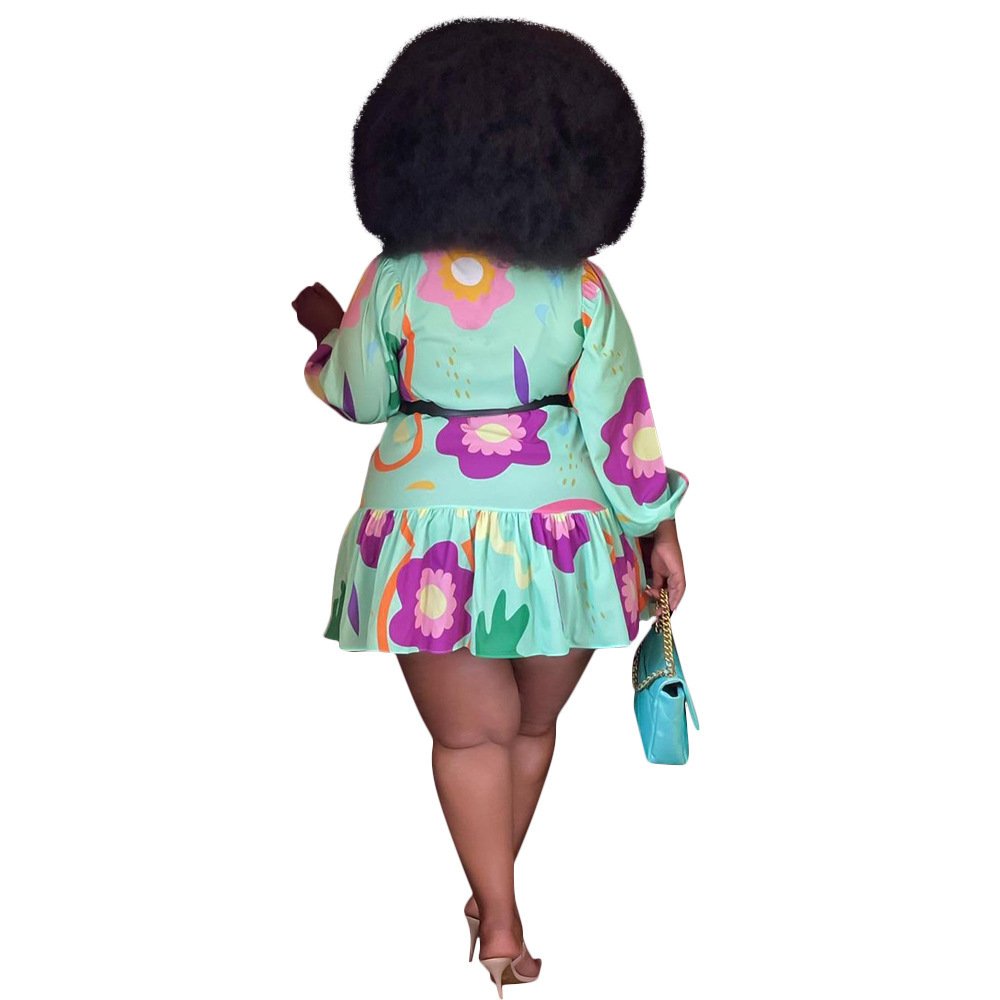 Hot sale elegant floral print plus size women's dresses new design plus size women's casual dresses