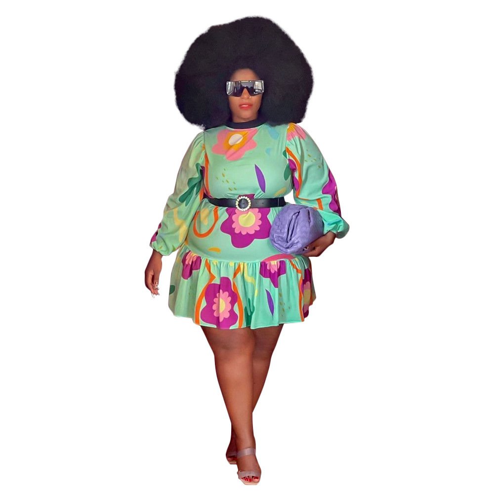 Hot sale elegant floral print plus size women's dresses new design plus size women's casual dresses