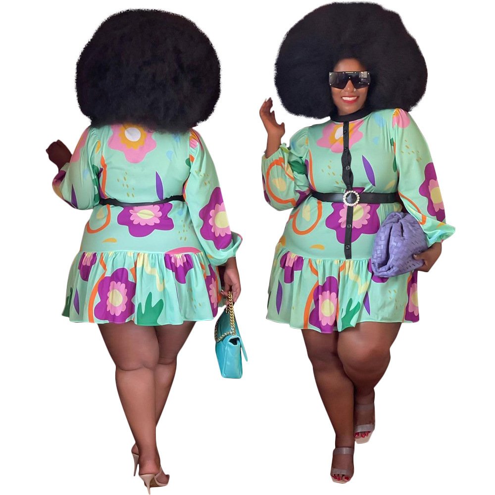 Hot sale elegant floral print plus size women's dresses new design plus size women's casual dresses