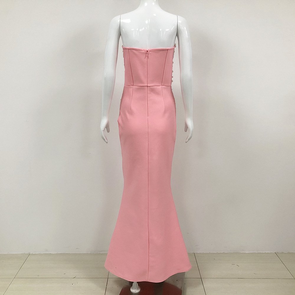 FUDA AB354 High Quality Puff Long Sleeve Female Dress Court Style Embroidered Cutout beaded longTight Fit dress