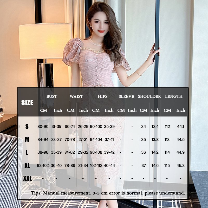 ZYHT 50245 2024 New See Through Mesh Lace Patchwork Gold Thread Floral Print Pleated Dress One-piece Puff Sleeve Lady Dress