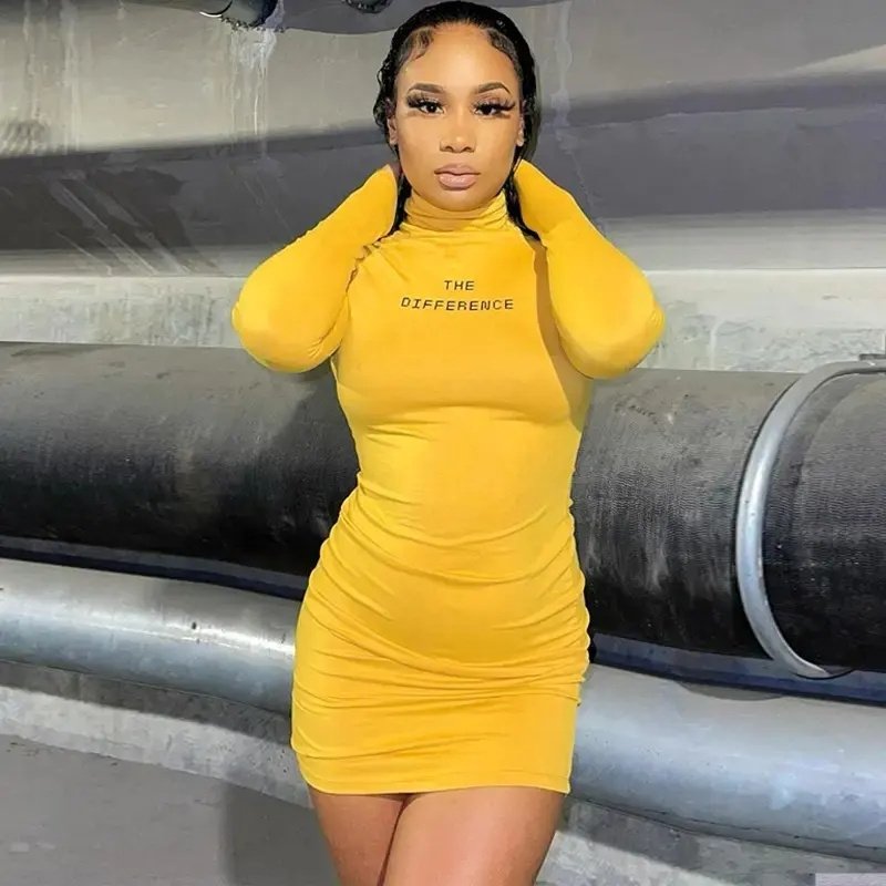 Mini Dress Women Skinny Long Sleeve Streetwear Robe Femme Elegant Autumn Dress 2023
