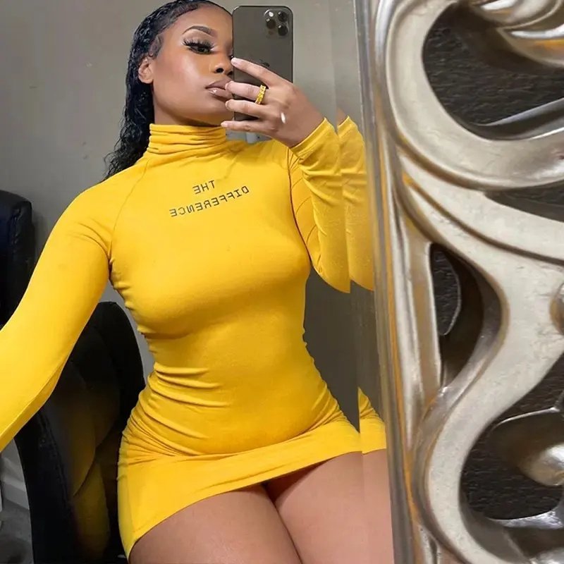 Mini Dress Women Skinny Long Sleeve Streetwear Robe Femme Elegant Autumn Dress 2023