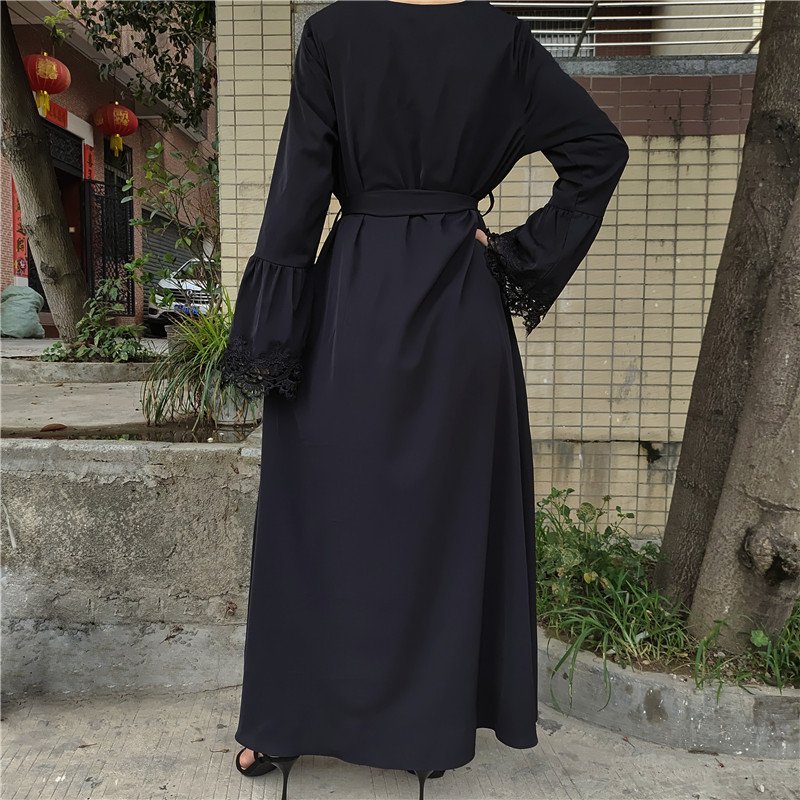 Abaya With Cuff Lace Black Umbrella Close Abaya Simple Plain Black Dress Muslim Women Long Dress