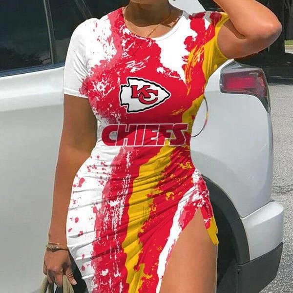 Hot Selling American Football Baseball Team Full Print Slit Dress Sexy Drawstring Style Dress Women Casual Dress