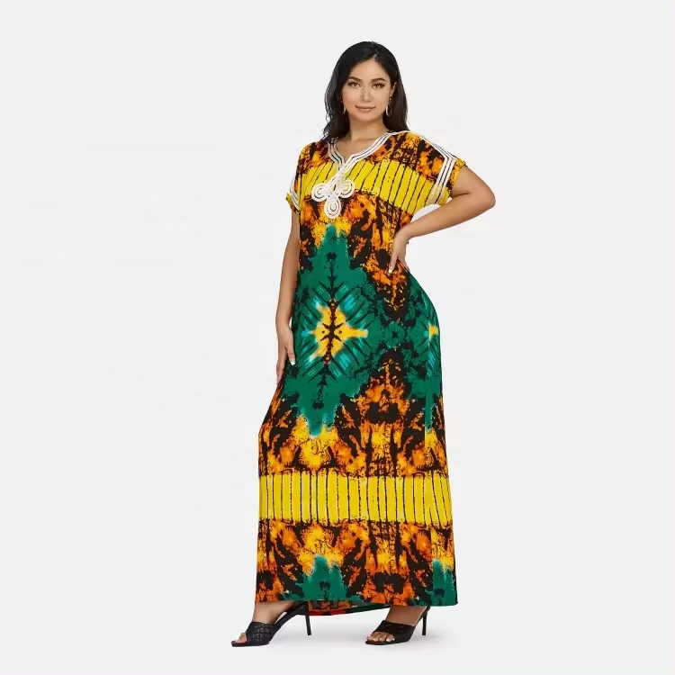New Fashion Style Embroidery Design Ethnic Printing Robe African Summer Casual Women Dress