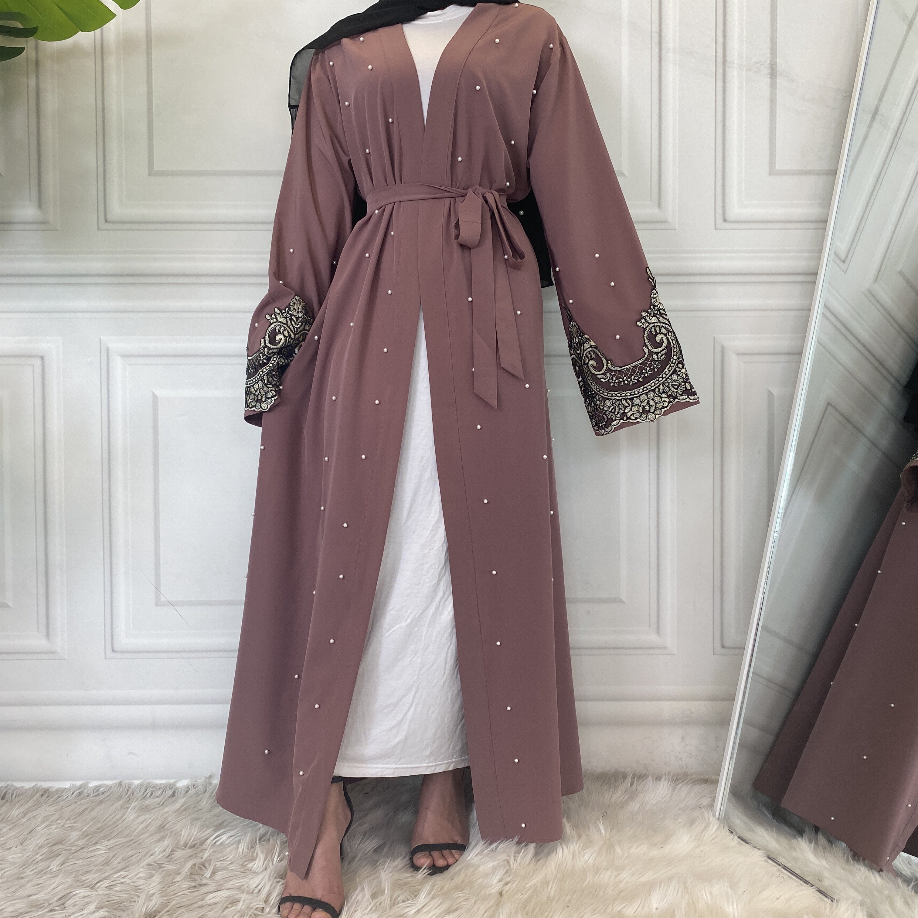1684# Black Abaya Dubai Beads Diamond Crown Embroidered Abayas Muslim Women Collection