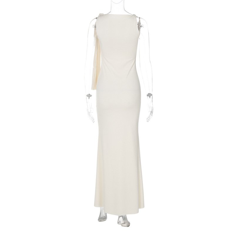 YY2977 fashion women clothes 2024 slant shoulder casual dress sleeveless elegant ladies maxi summer dress