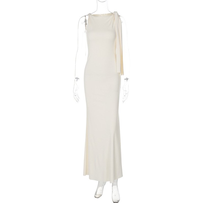 YY2977 fashion women clothes 2024 slant shoulder casual dress sleeveless elegant ladies maxi summer dress