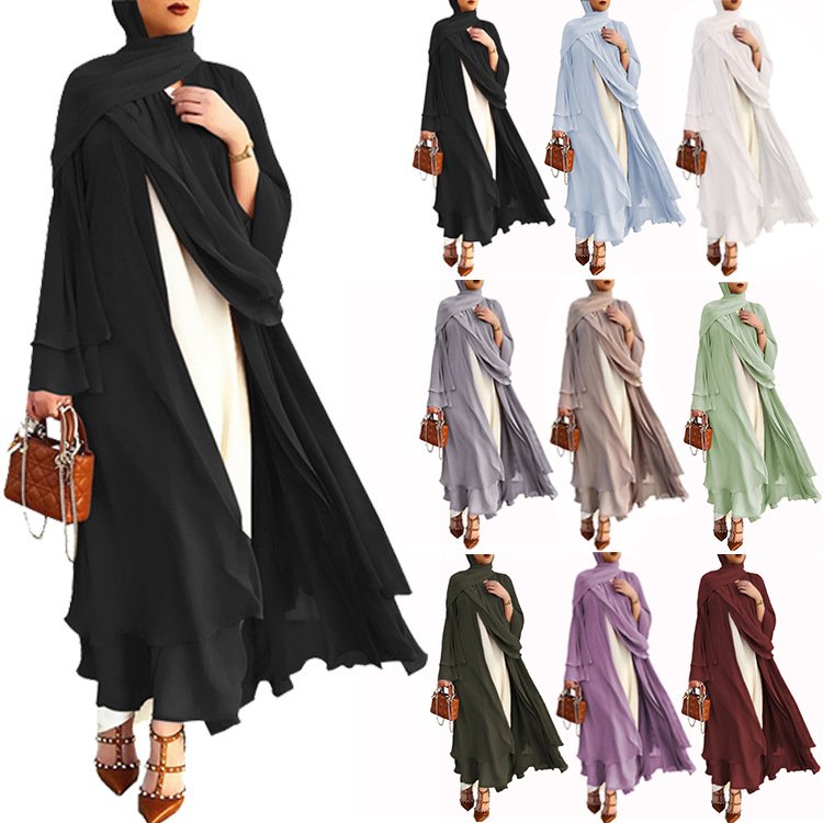 Fashion Chiffon Abaya Kimono Dubai Muslim Cardigan Abayas Women Casual Robe female Islam Clothes With Belt F2664