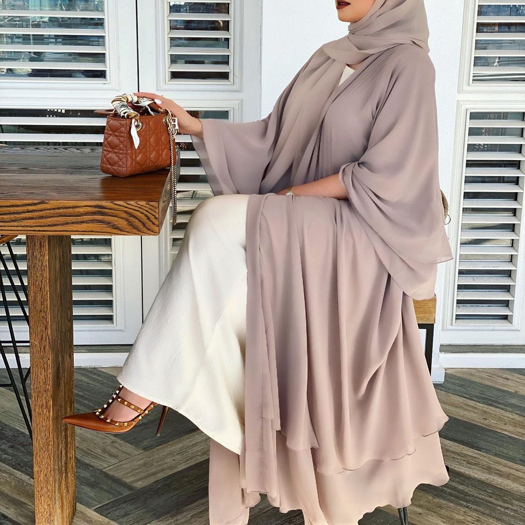 Fashion Chiffon Abaya Kimono Dubai Muslim Cardigan Abayas Women Casual Robe female Islam Clothes With Belt F2664