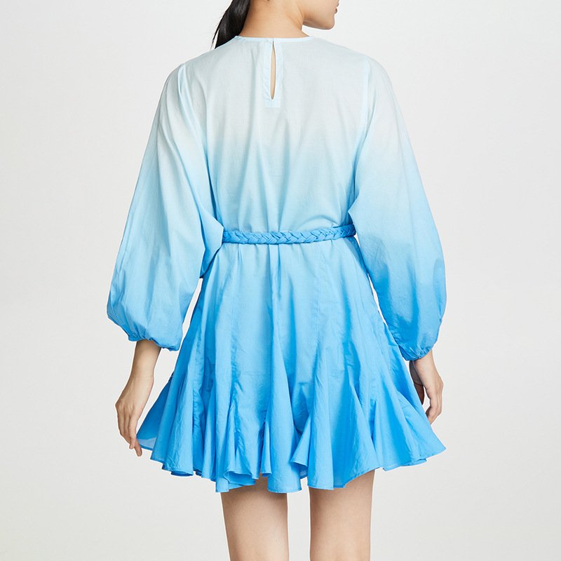 Top Selling Puff Sleeve Ruffle Tier Casual Dresses Crew Neck Women Summer Cotton Gradient Dress