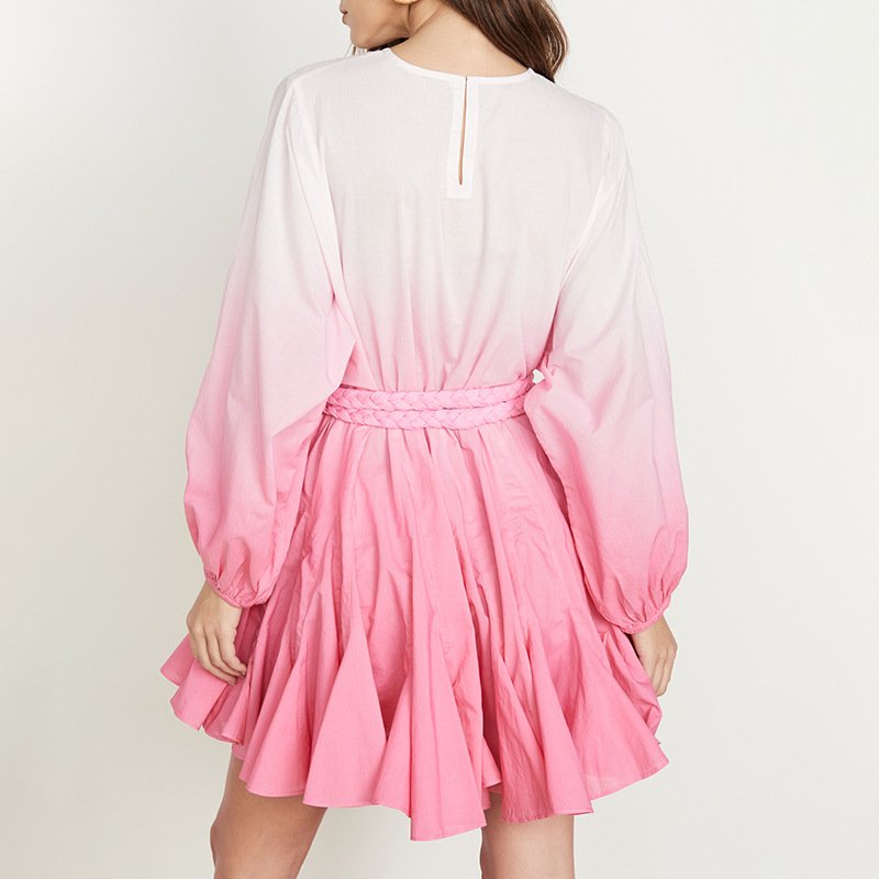 Top Selling Puff Sleeve Ruffle Tier Casual Dresses Crew Neck Women Summer Cotton Gradient Dress