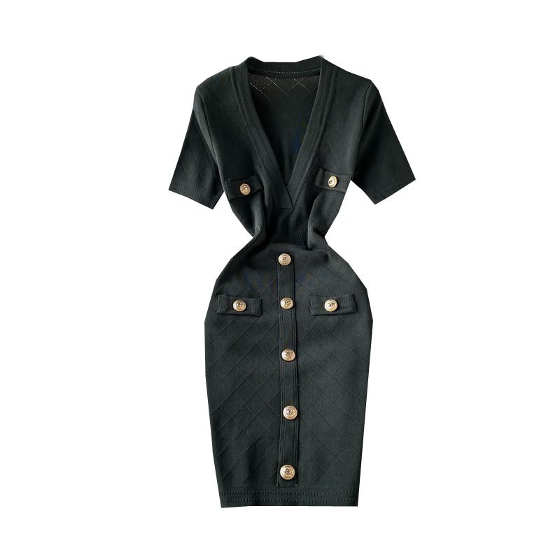 Wholesale V neck Short sleeved Knit jersey Bodycon Dress Women Slim Casual Summer Dresses Vestido
