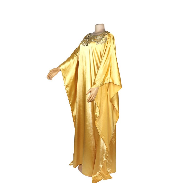 New African Ethnic Boubou Casual Dresses Women Silk Round Neck Diamond Dashiki Maxi Dress