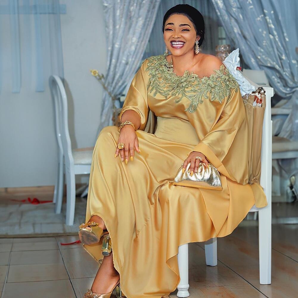 New African Ethnic Boubou Casual Dresses Women Silk Round Neck Diamond Dashiki Maxi Dress