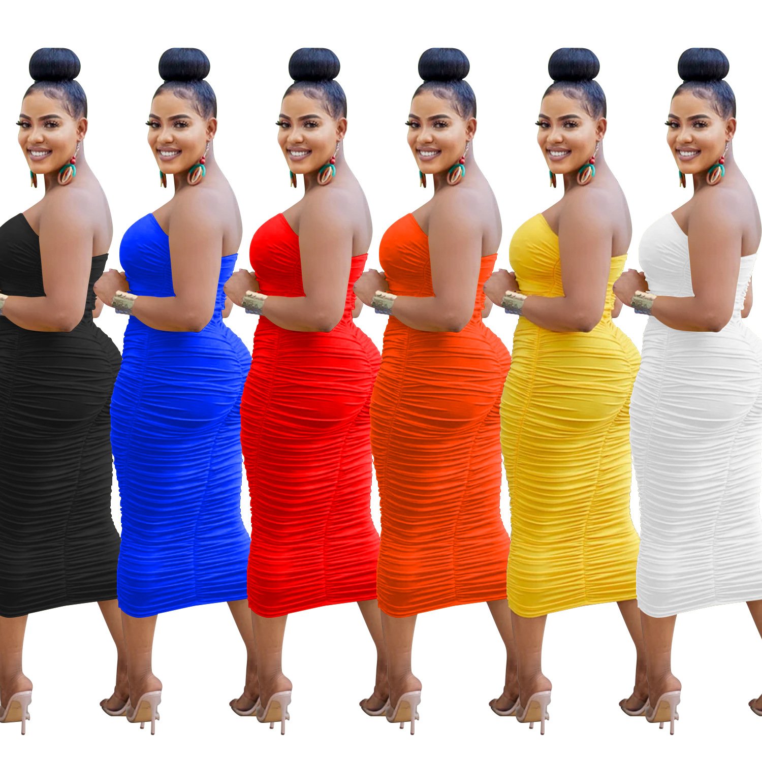 2023 Summer Fashion Women's Dress Solid Sleeveless Pleated Bra Long Dress Women