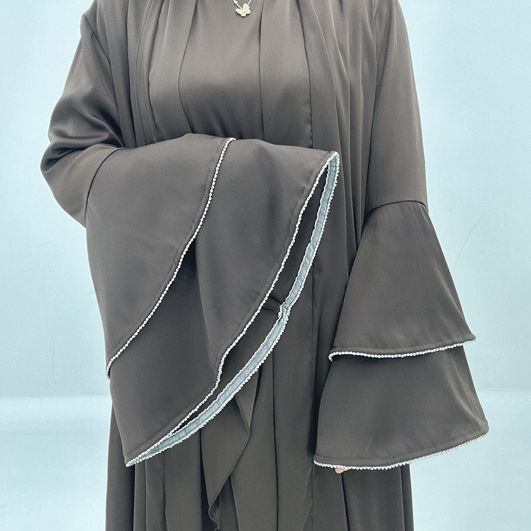 2024 Stylish Trim Dubai Turkish Elegant Three-piece Robe Set Abaya Women Muslim Dress