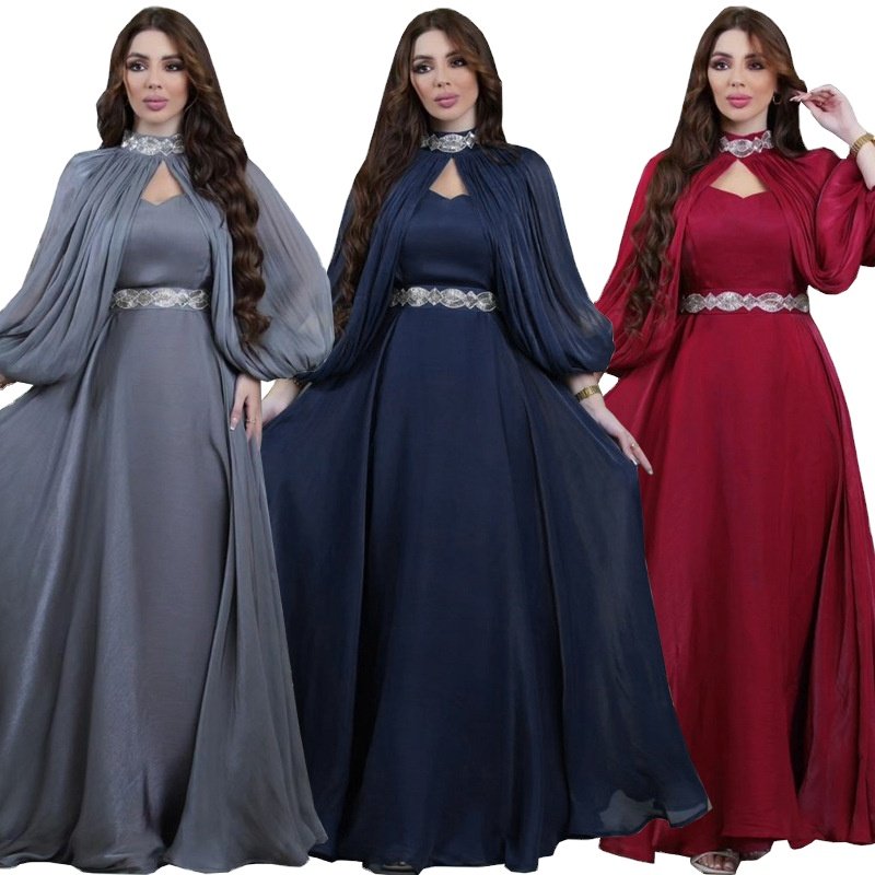 Z-28 Muslim women's two-piece set of hot diamond bright silk fashion satin robe abaya muslim women dresses