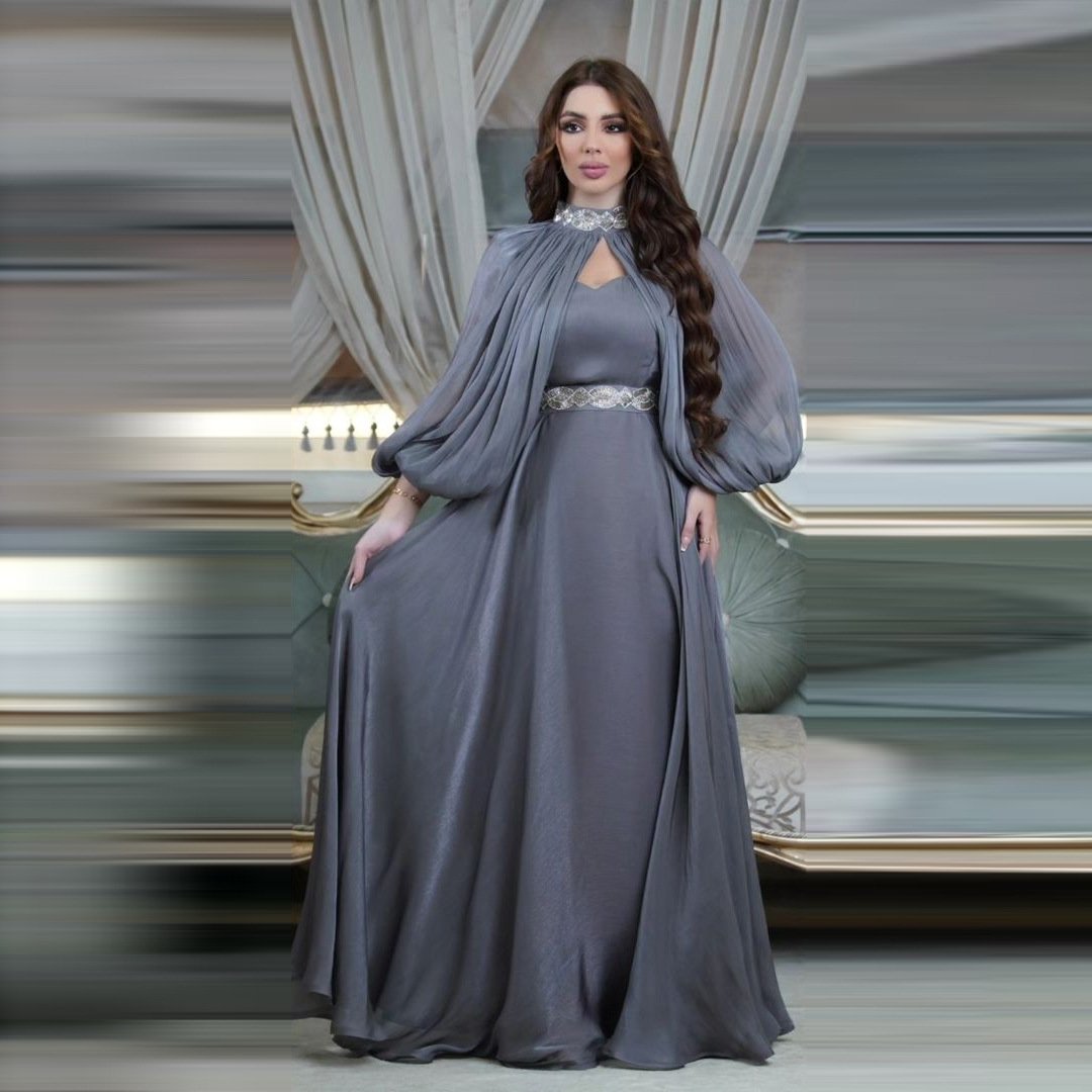 Z-28 Muslim women's two-piece set of hot diamond bright silk fashion satin robe abaya muslim women dresses