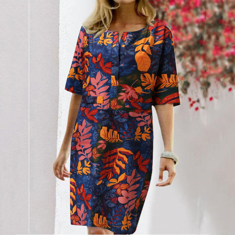 Summer Cotton Linen Women's Dress Print O-neck Half Sleeve Casual Dresses Female New Elegant Fashion Beach Clothes Ladies