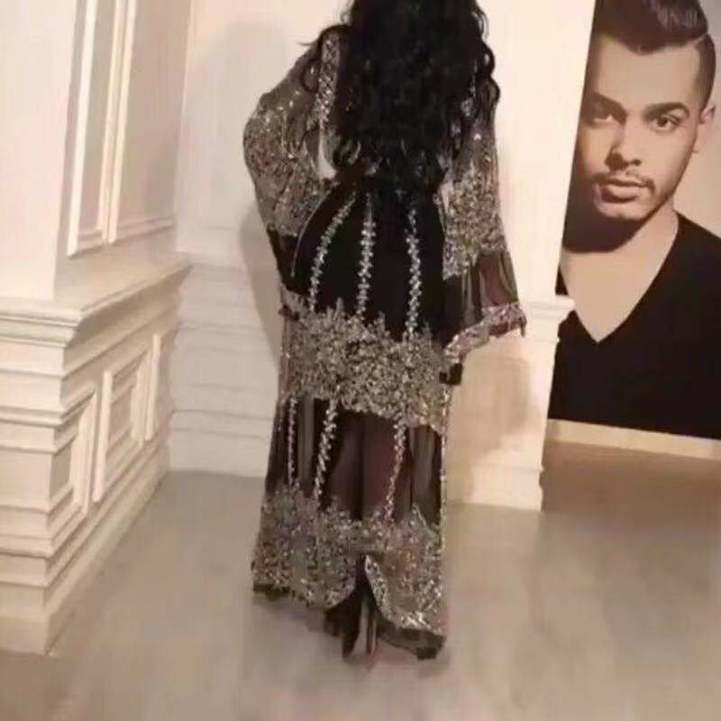 Ramadan Kaftan Evening Dress Dubai Luxury Abaya High Class Sequins Embroidery Lace Islam Kimono for Women Black Muslim Clothing