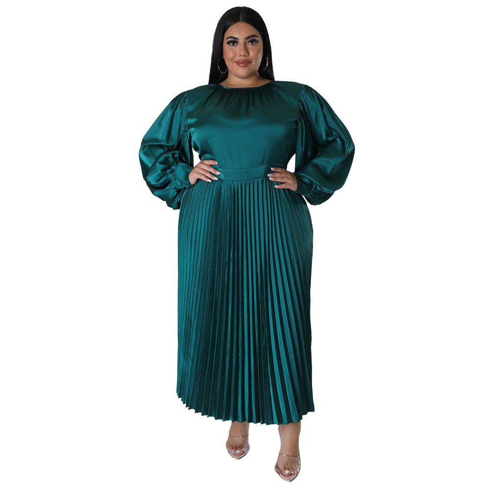 BuPao Hot selling Summer Solid Pleated Maxi Long Lady Elegant Casual mother of the bride dresses plus size women's dresses